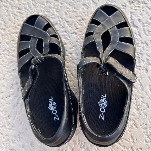 Z-CoiL Pain Relief Footwear  Z-Breeze Black Leather Sandal sz 10 NEW - Picture 2 of 13